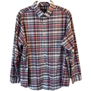 Hart Schaffner Marx Mens Shirt XL Pink Gray Plaid Long Sleeve Button Down